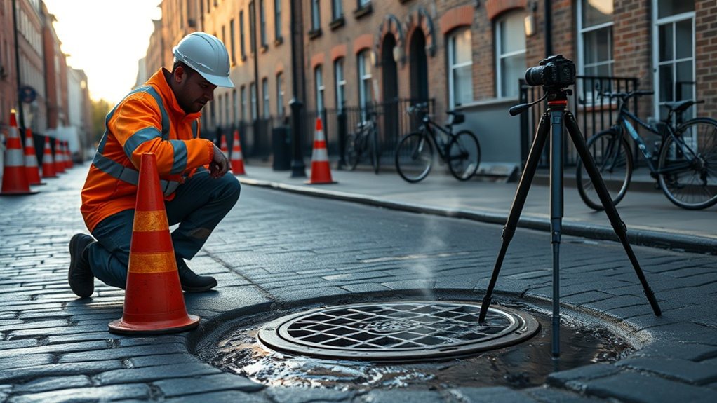 Engineer carrying out water mains leak detection in Staines-upon-Thames